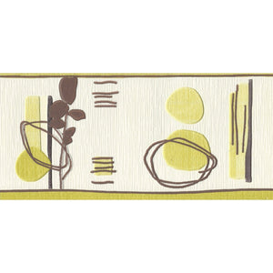 Abstract Scandi Art Lime / Brown / White Textured Border by UGEPA F31704