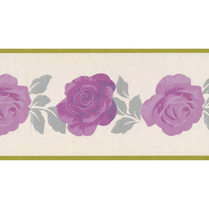 Rose Blooms Purple / Cream Border by Fine Decor 191313