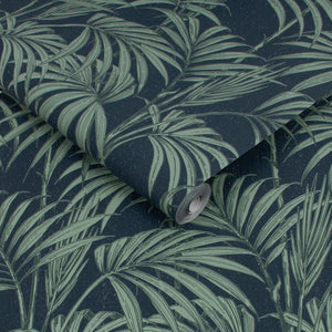 Honolulu-Palm-Navy-Green-Glitter-Wallpaper-by-Julien-Macdonald-112086