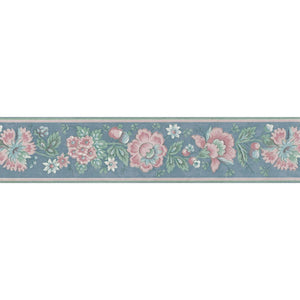 Carnation Trail Blue / Pink Narrow 10 Metre Border by Euro E0122