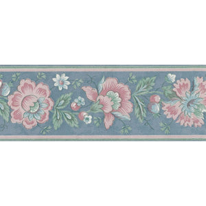 Carnation Trail Blue / Pink Narrow 10 Metre Border by Euro E0122
