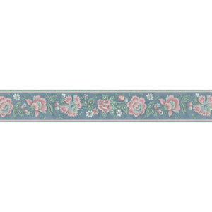 Carnation Trail Blue / Pink Narrow 10 Metre Border by Euro E0122