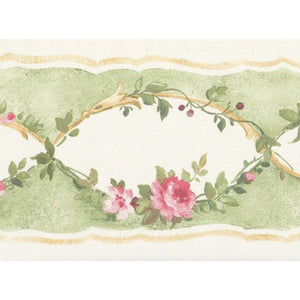 Pretty Print Roses Green / Pink Border by Norwall PP79059