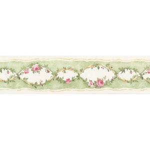 Pretty Print Roses Green / Pink Border by Norwall PP79059