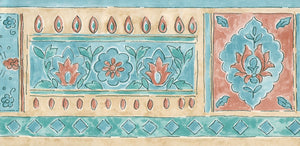 Abstract Floral Terracotta / Aqua Border by Mayfair 39337