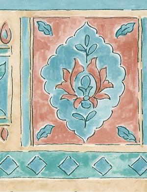 Abstract Floral Terracotta / Aqua Border by Mayfair 39337