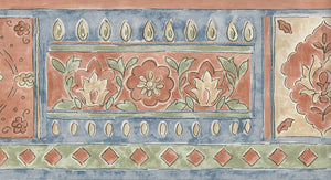 Abstract Floral Terracotta / Blue Border by Mayfair 39338