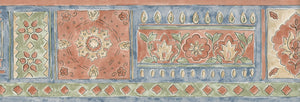 Abstract Floral Terracotta / Blue Border by Mayfair 39338