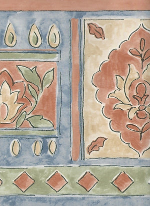 Abstract Floral Terracotta / Blue Border by Mayfair 39338