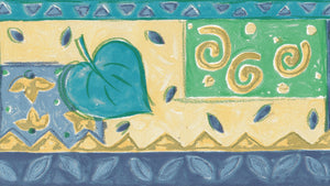 Abstract Leaves Blue / Yellow Border by Shand Kydd 62836