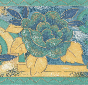 Abstract Floral Blue / Yellow Border by Shand Kydd 62841